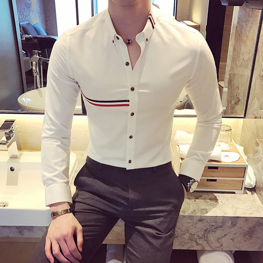 Men's shirt color stripe decoration casual long sleeve
