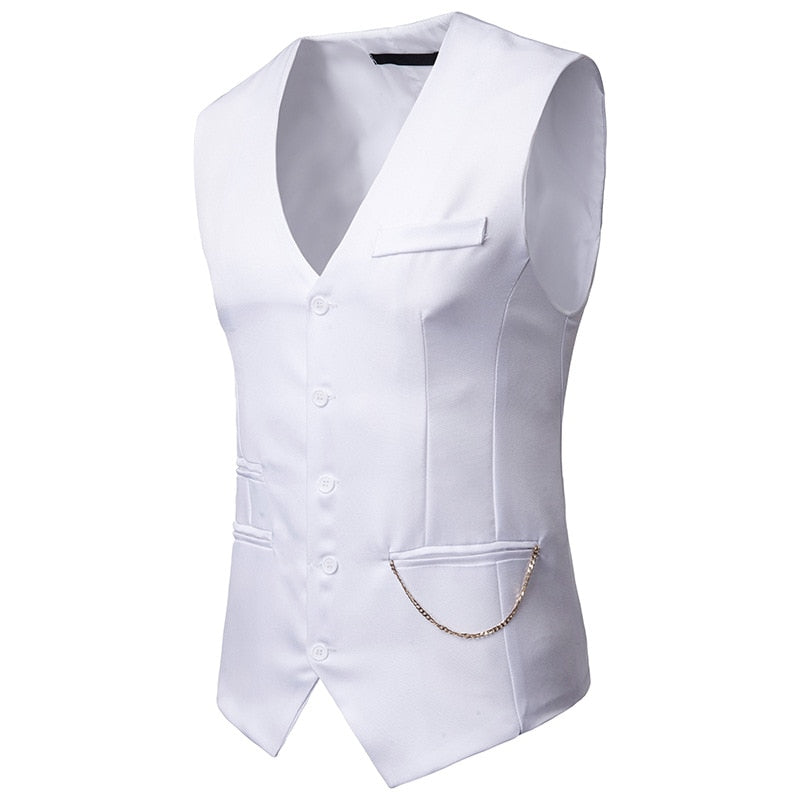 Men's Slim Fit Single Breasted Black Dress Suit Vest
