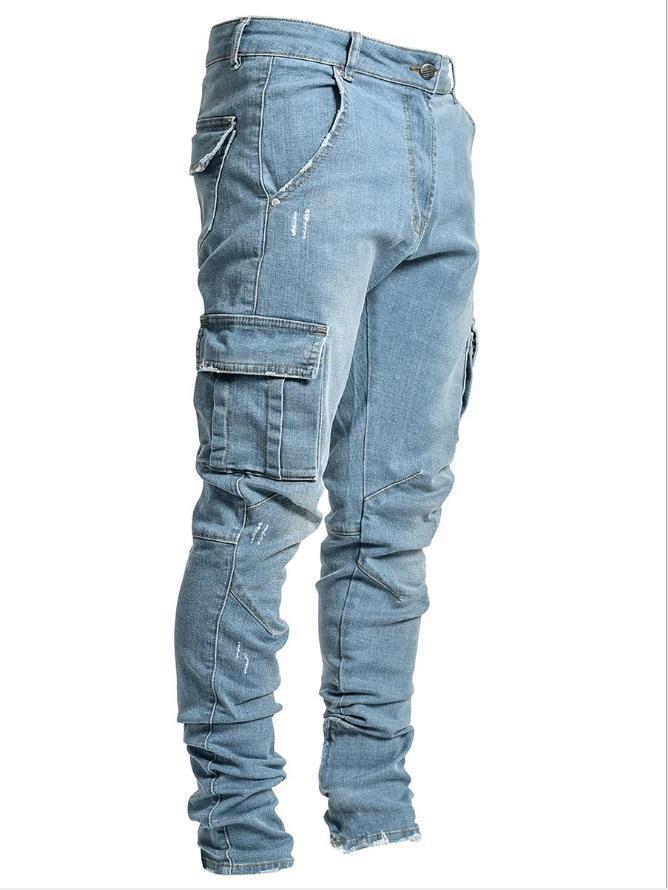 Men's Cargo Denim Pants Skinny Casual Hip Hop Tapered Leg Jean