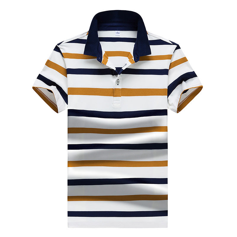 Men's lapel stripe casual T-shirt slim fit versatile short sleeve