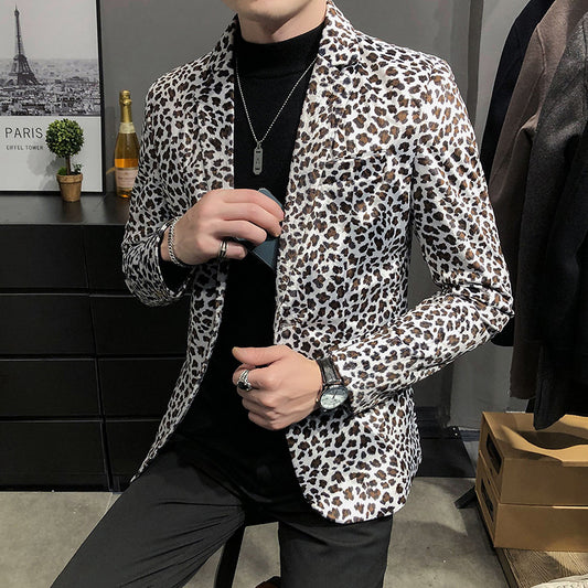 Men's Leopard Blazer Nightclub Prom Party Outfit Stage wear Blazer Slim Fit