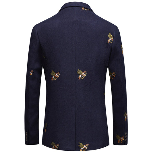 Cross-border men's business leisure two button suit bee embroidery jacket