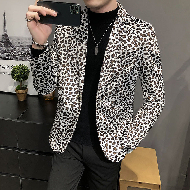 Men's Leopard Blazer Nightclub Prom Party Outfit Stage wear Blazer Slim Fit