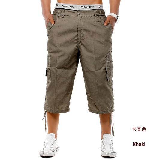 Mens 3/4 Long Length Casual Pants Elasticated Waist Cargo Combat Three Quarter Short Pants