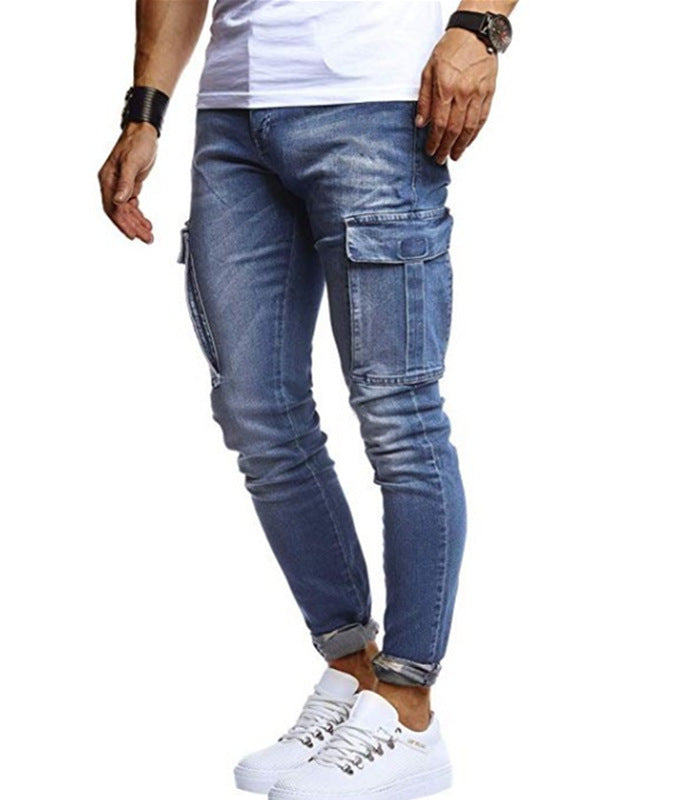 Men's Straight Slim Fit Elastic Ripped Jeans Distressed Stretchy Skinny Jean Denim Pants