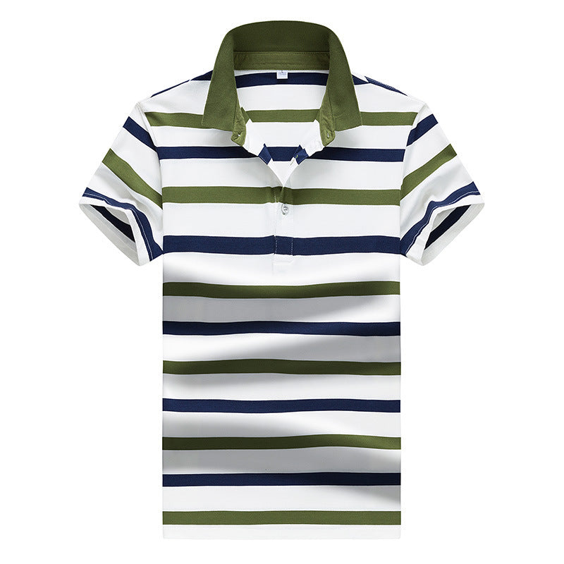 Men's lapel stripe casual T-shirt slim fit versatile short sleeve