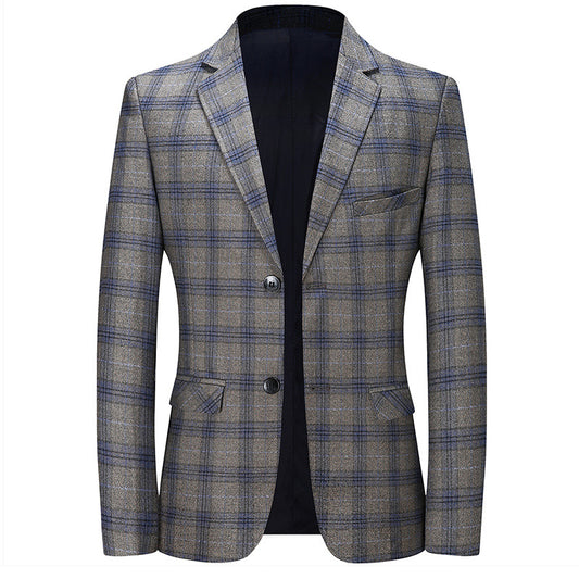 Men's Blazer Business Daily Winter Spring Regular Coat Regular Fit Warm Casual Jacket Long Sleeve Plaid / Check Pocket Blue Gray #8988263