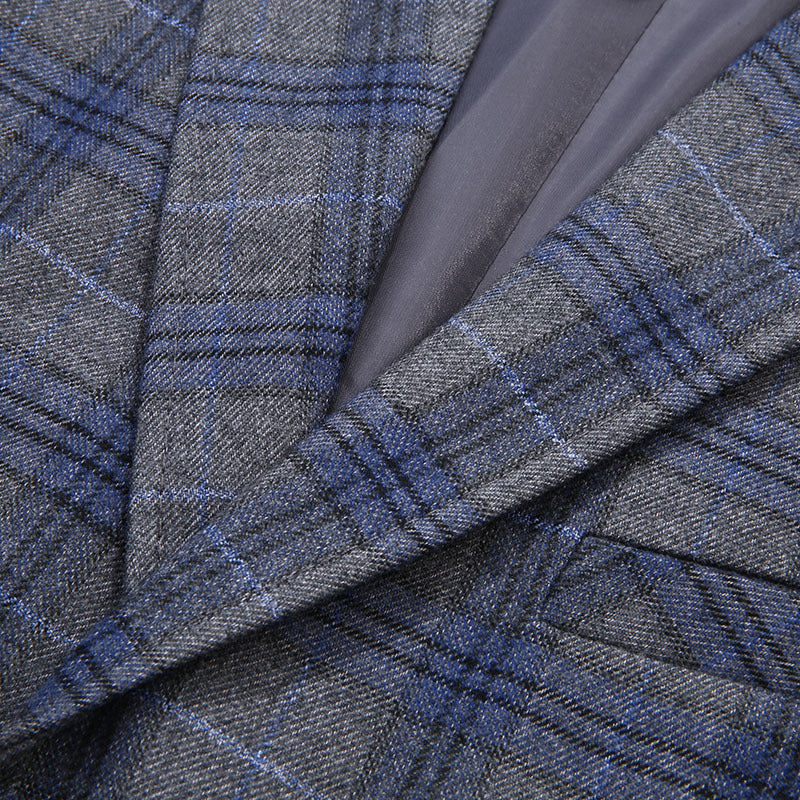 Men's Blazer Business Daily Winter Spring Regular Coat Regular Fit Warm Casual Jacket Long Sleeve Plaid / Check Pocket Blue Gray #8988263