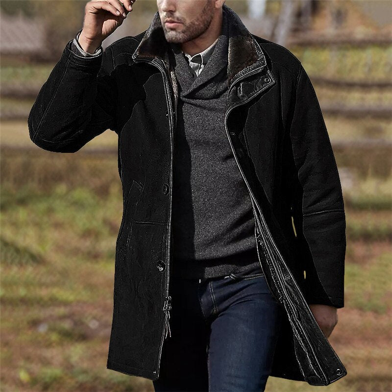 Autumn Winter Solid Fashion Casual Mid-length Woolen Coat Male Long Sleeve Loose Oversized Jacket