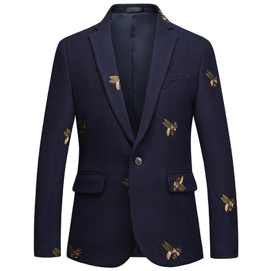 Cross-border men's business leisure two button suit bee embroidery jacket