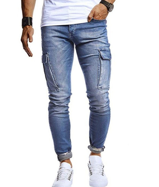 Men's Straight Slim Fit Elastic Ripped Jeans Distressed Stretchy Skinny Jean Denim Pants