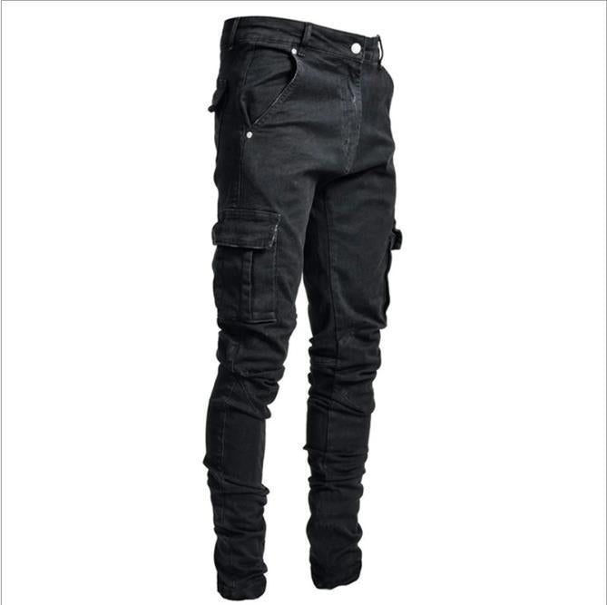 Men's Cargo Denim Pants Skinny Casual Hip Hop Tapered Leg Jean