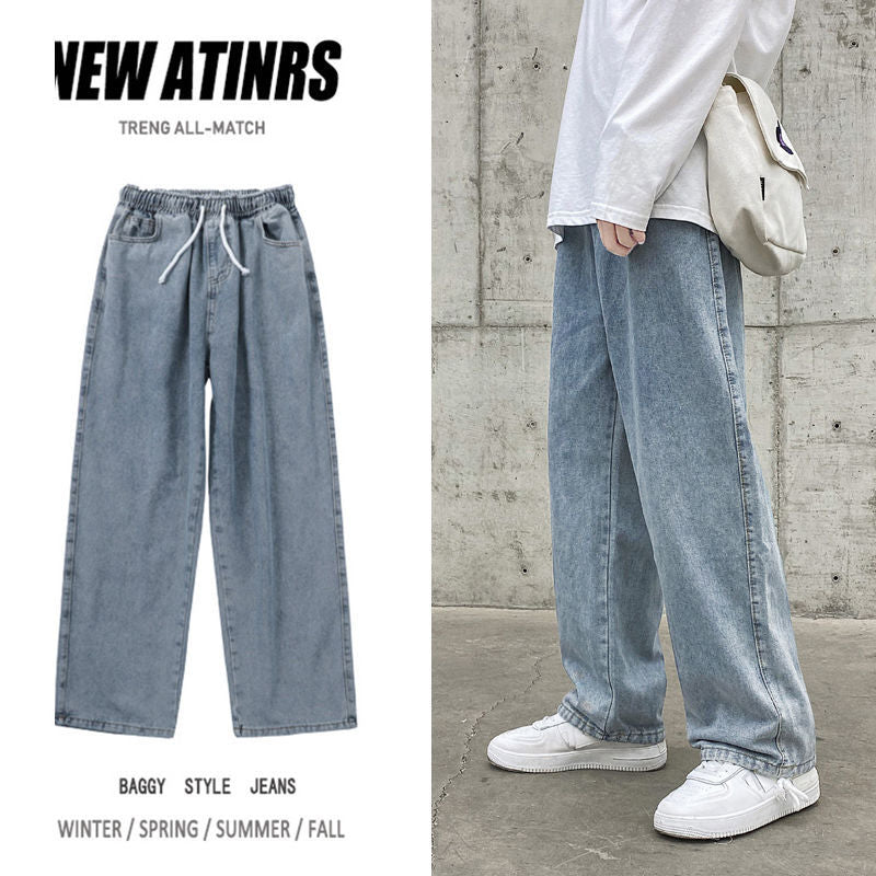 Autumn Streetwear Baggy Jeans Men Loose Straight Wide Leg Pants Black Light Blue