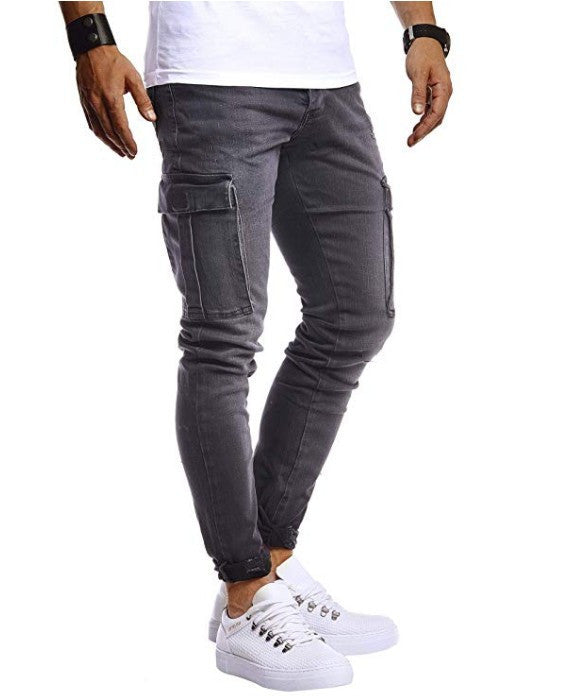 Men's Straight Slim Fit Elastic Ripped Jeans Distressed Stretchy Skinny Jean Denim Pants