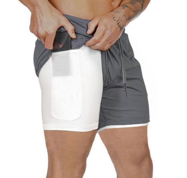 Men's 2 in 1 Running Shorts Pockets Shorts Sport Shorts Built-in Pockets Zipper Summer
